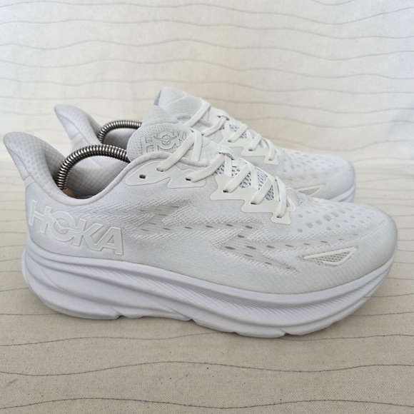 Hoka Shoes - Hoka One One Womens Clifton 9 Triple White Running Sneakers Shoes F27222L Sz 11D